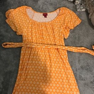 Yellow Midi summer flow dress with waist tie